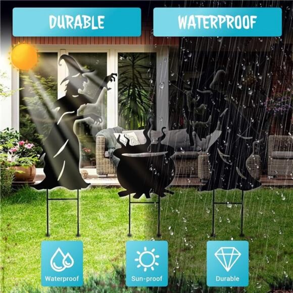 Halloween Witch Yard Decorations Witch Silhouette Yard Stakes with Cauldron - Picture 5 of 8